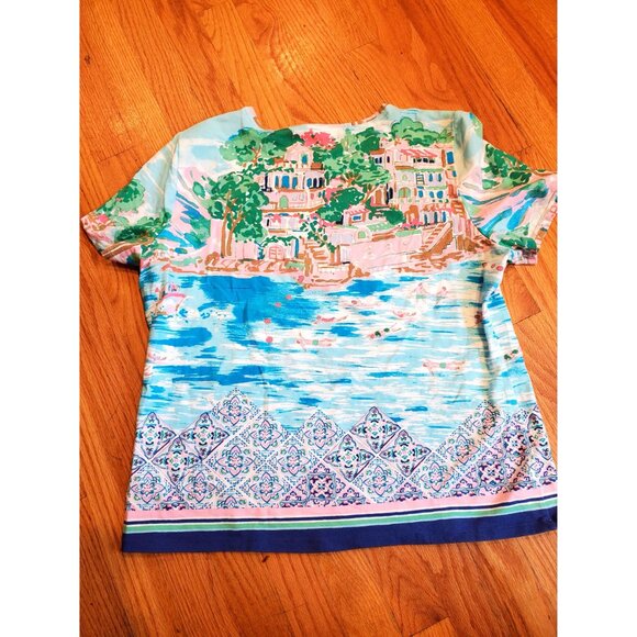 Talbots Petite XLP Tee With Scenic Print & Border Design - Picture 6 of 7